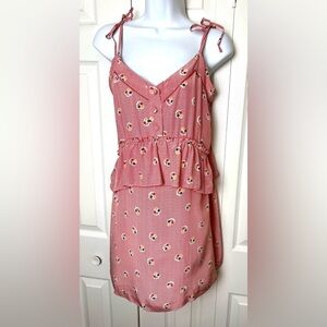 UO COOPERATIVE 100% Silk Dress Mini Floral Flower Ruffle Spaghetti Strap Sun